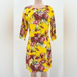 Ruby Rocks Yellow Floral Print 3/4 Sleeve Lightweight Dress